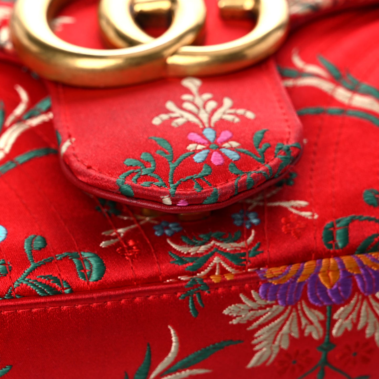 Jacquard Matelasse Floral Medium GG Marmont Shoulder Bag Red