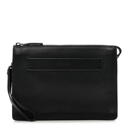 Prada Vitello Daino Wristlet Pouch Black 1 of 9