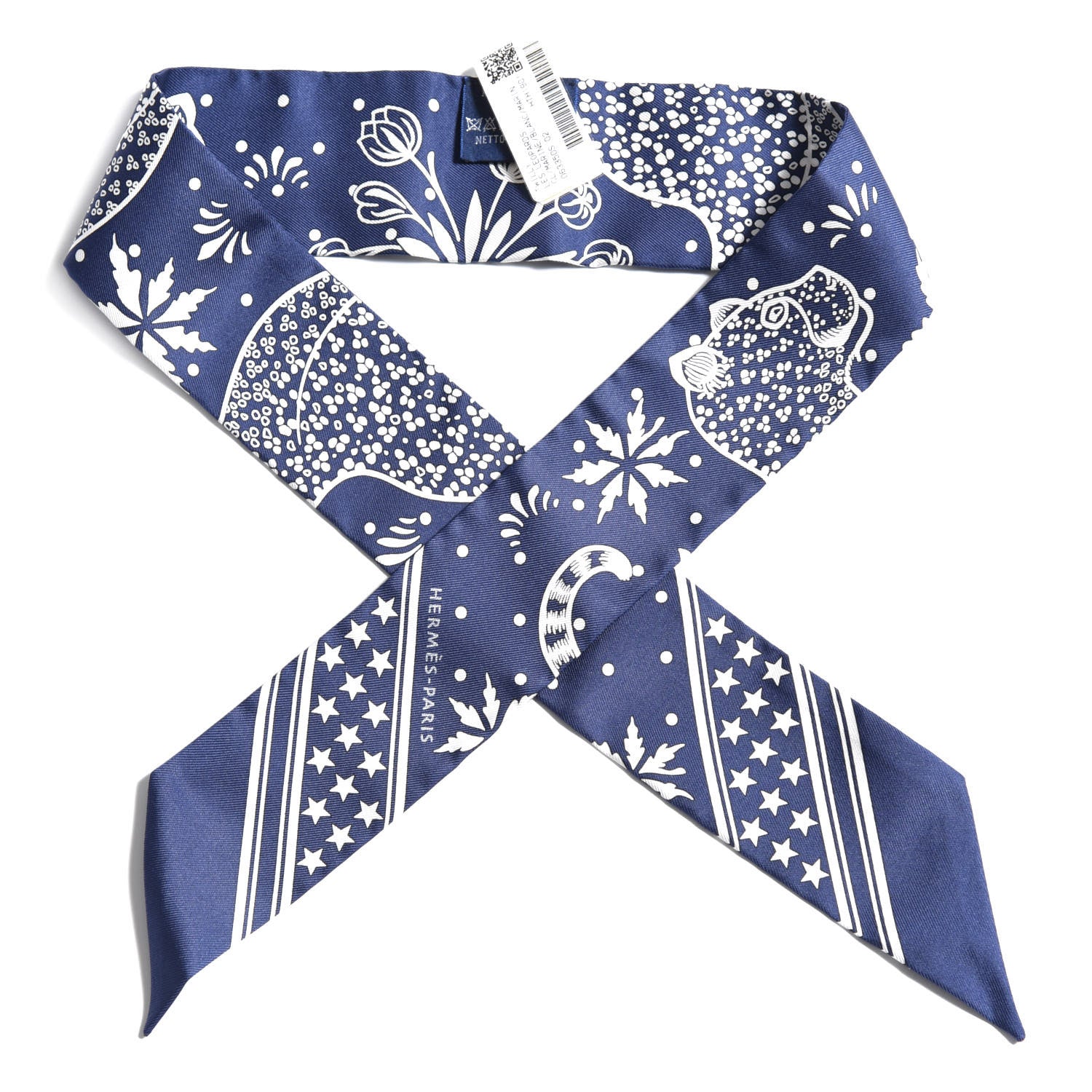 Hermes Silk Les Leopards Twilly Marine White 1 of 4