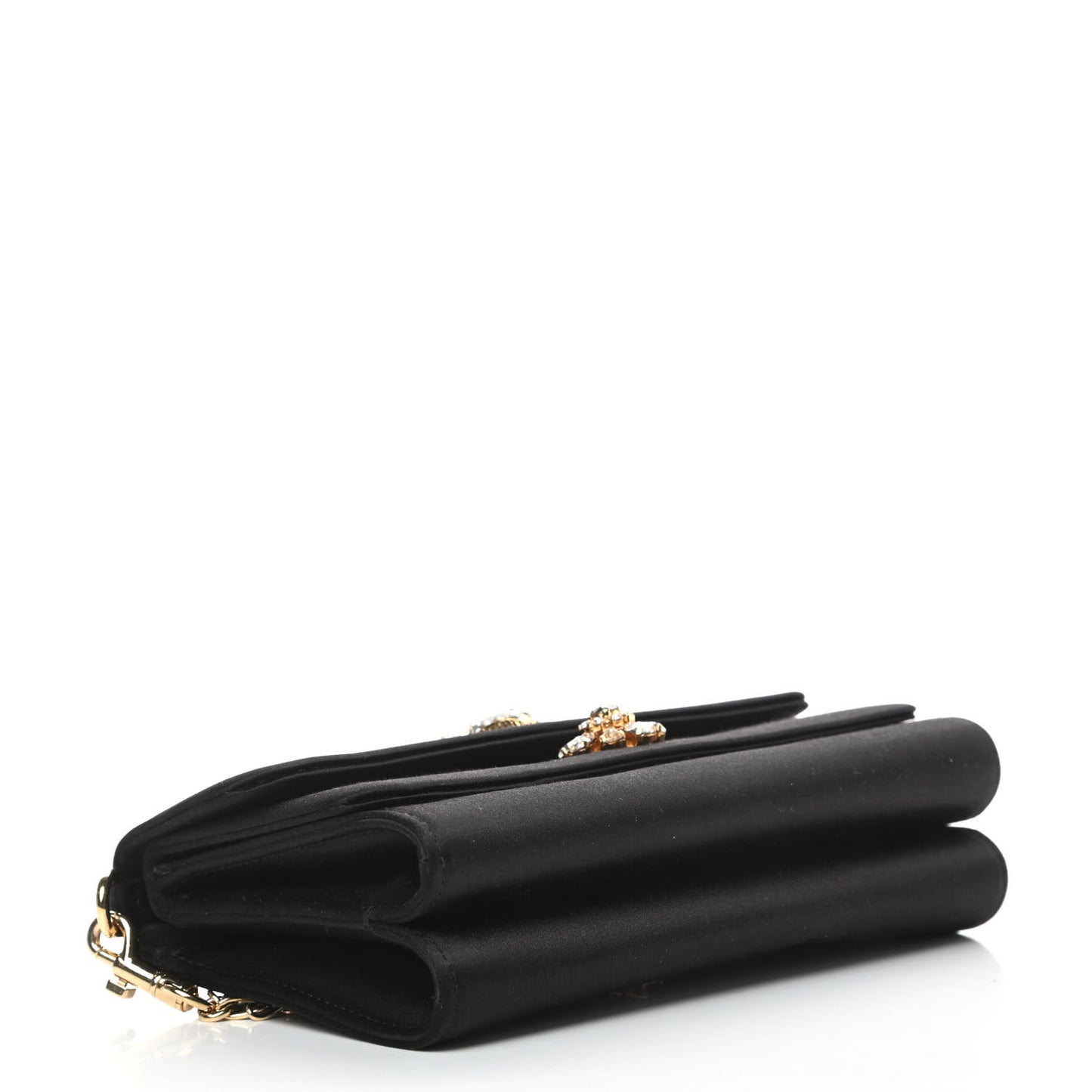 Satin Crystal Chain Shoulder Bag Black
