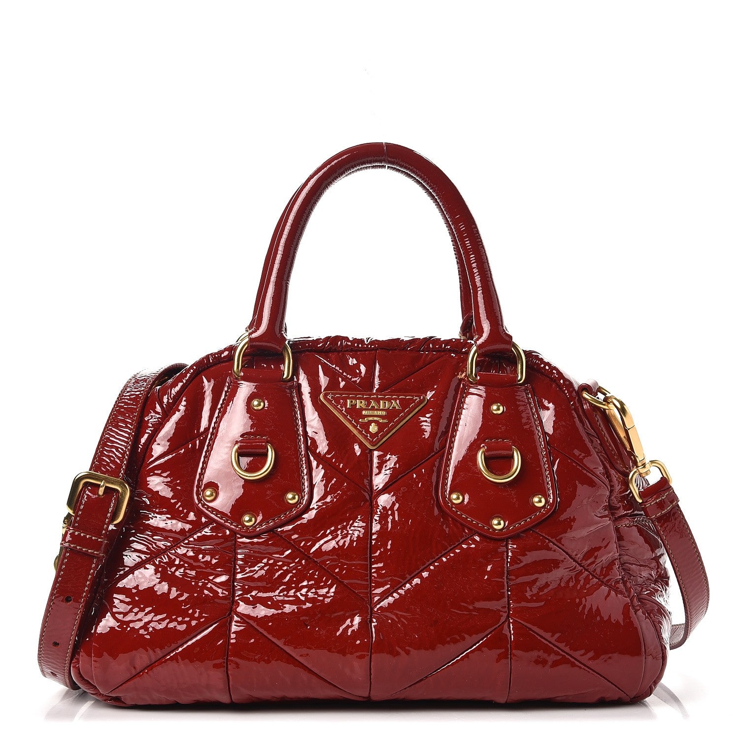 Prada Vernice Chevron Dome Satchel Rubino 1 of 9