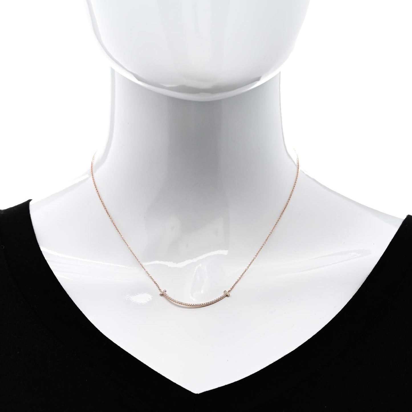 18K Rose Gold Diamond Small T Smile Pendant Necklace