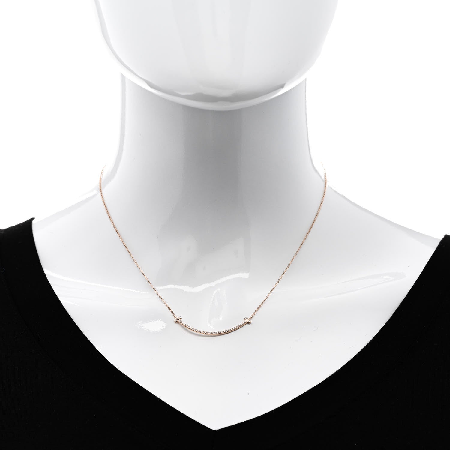 Tiffany 18K Rose Gold Diamond Small T Smile Pendant Necklace 2 of 5