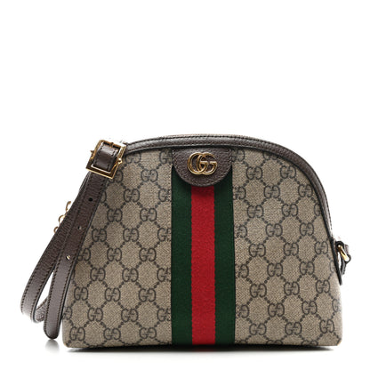 Gucci GG Supreme Monogram Textured Dollar Calfskin Web Small Ophidia Dome Shoulder Bag Beige Ebony New Acero 1 of 11