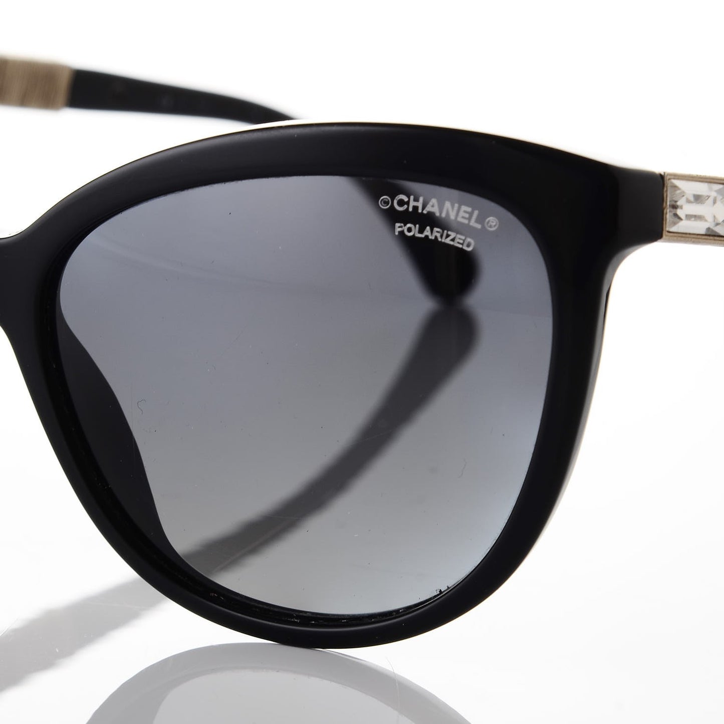 Crystal Baguette Polarized Cat Eye Bijou Sunglasses 5307-B Black