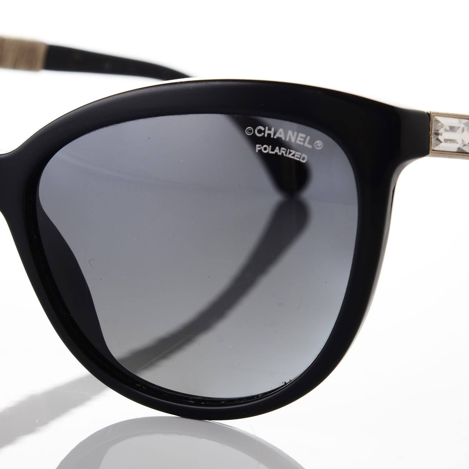 Chanel Crystal Baguette Polarized Cat Eye Bijou Sunglasses 5307-B Black 7 of 8