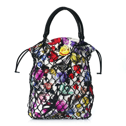 Prada Tessuto Nylon Floral Print Net Tote Black Multicolor 1 of 7