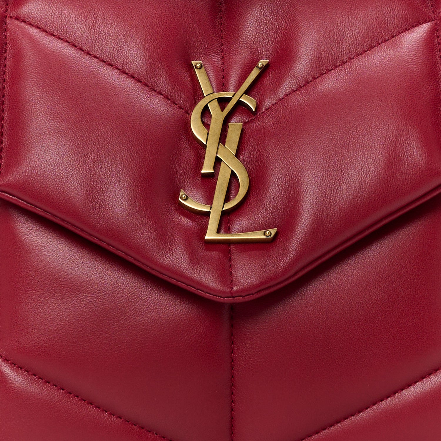 Saint Laurent Lambskin Quilted Medium Loulou Puffer Monogram Chain Satchel Opyum Red 9 of 11