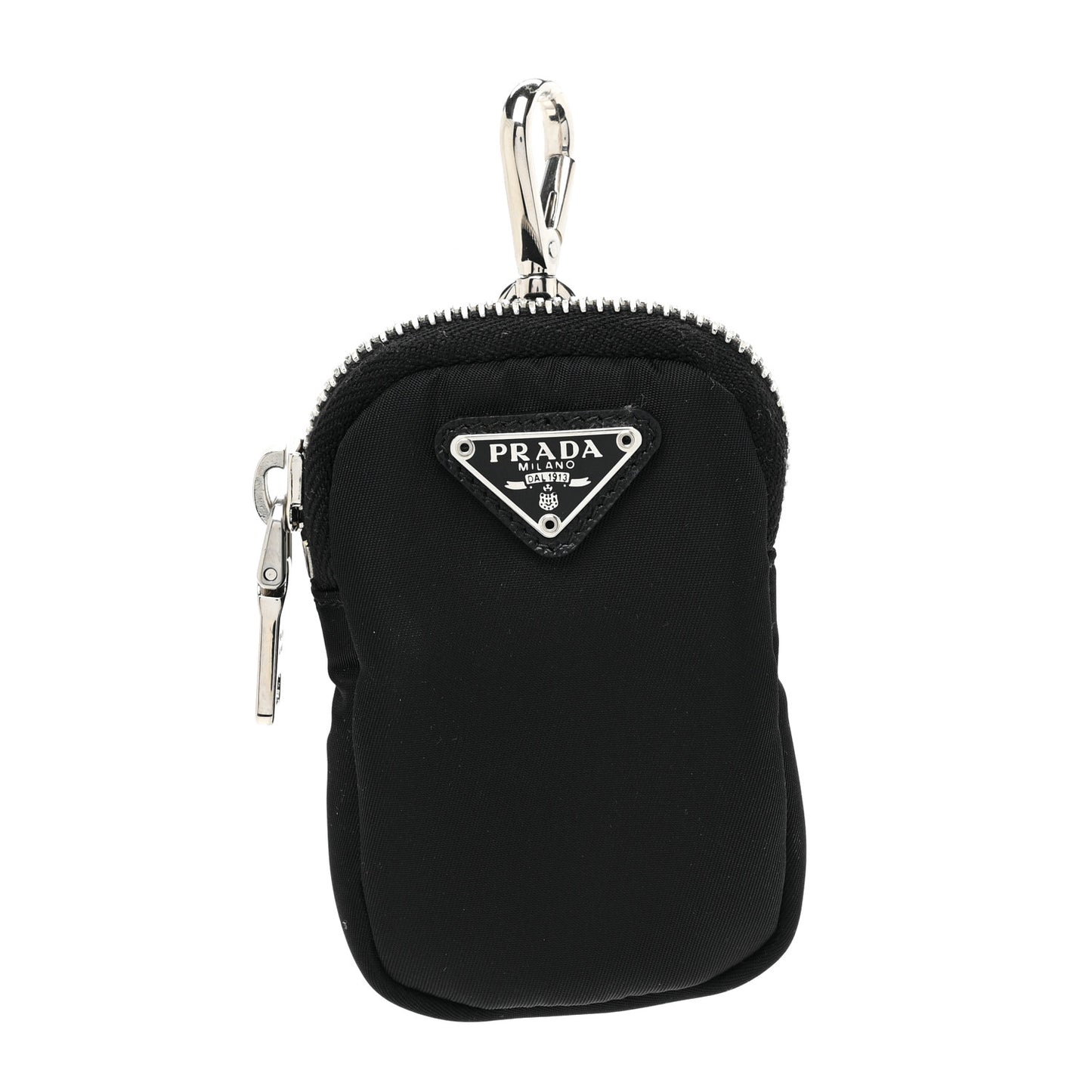 Re-Nylon Pocket Metal Triangle Logo Padded Mini Key Chain Pouch Black