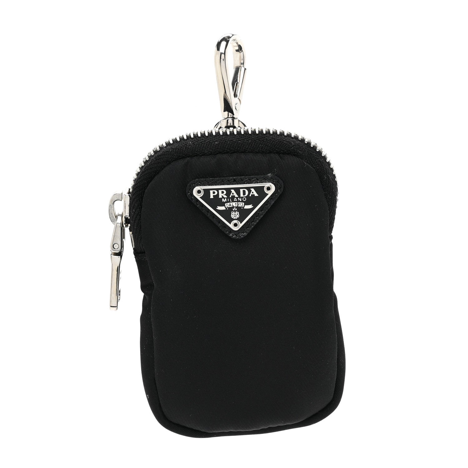 Prada Re-Nylon Pocket Metal Triangle Logo Padded Mini Key Chain Pouch Black 1 of 7