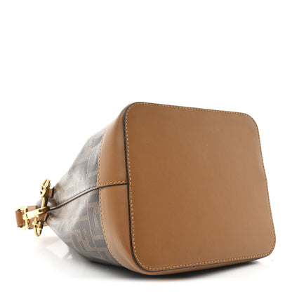 Fendi Glazed Fabric Vitello Grace F is Fendi FF 1974 Stamp Patch Grande Mon Tresor Bucket Bag Mogano Panna Nocciola 4 of 10