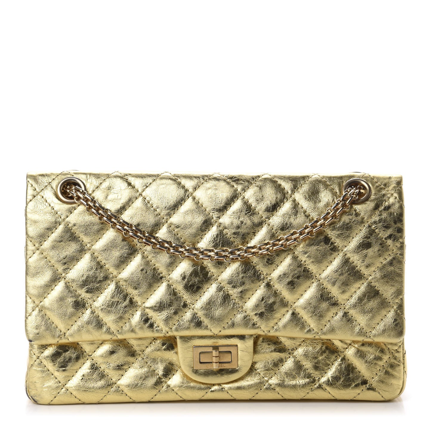 Metallic Aged Calfskin Quilted 2.55 Reissue 225 Flap Gold