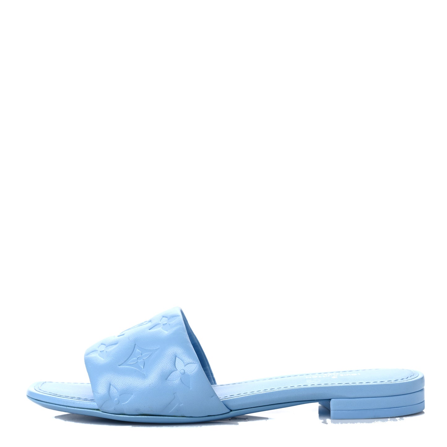 Lambskin Embossed Monogram Revival Flat Mules 36 Light Blue