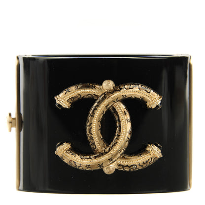 Chanel Resin CC Cuff Black Gold 1 of 5