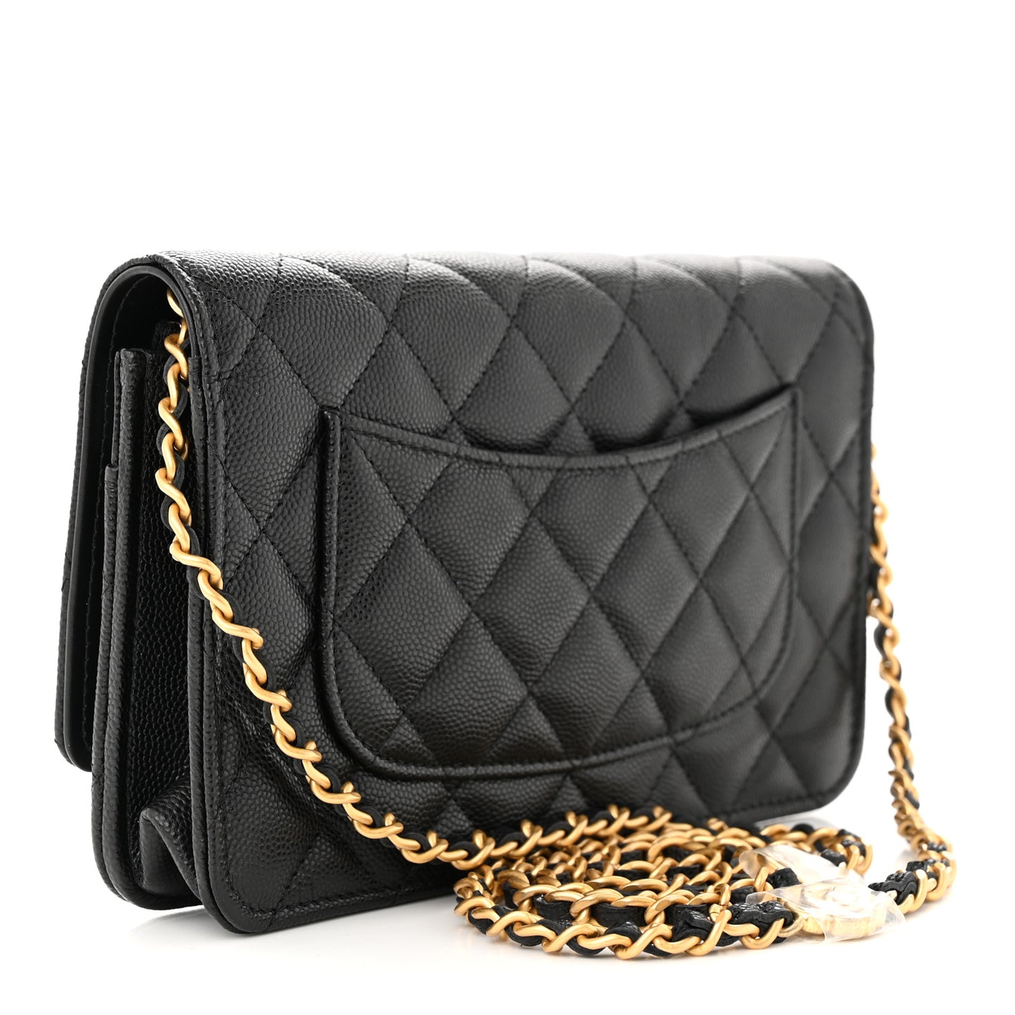 Caviar Quilted Camellia Wallet On Chain WOC Black