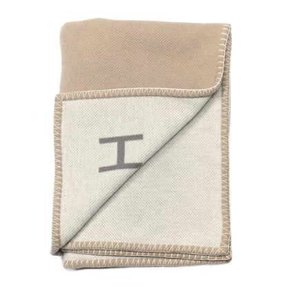 Hermes Wool Cashmere H Casaque Blanket Sable Ecru 2 of 3