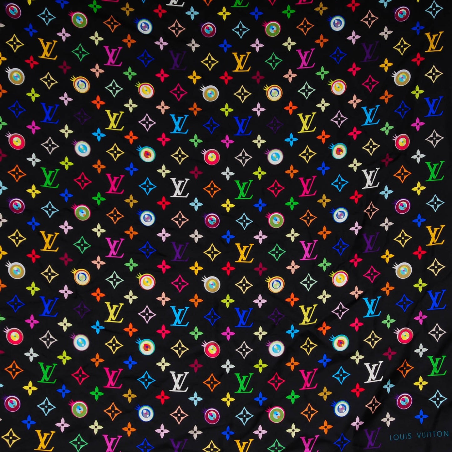 Silk Multicolor Eye Love Scarf Black