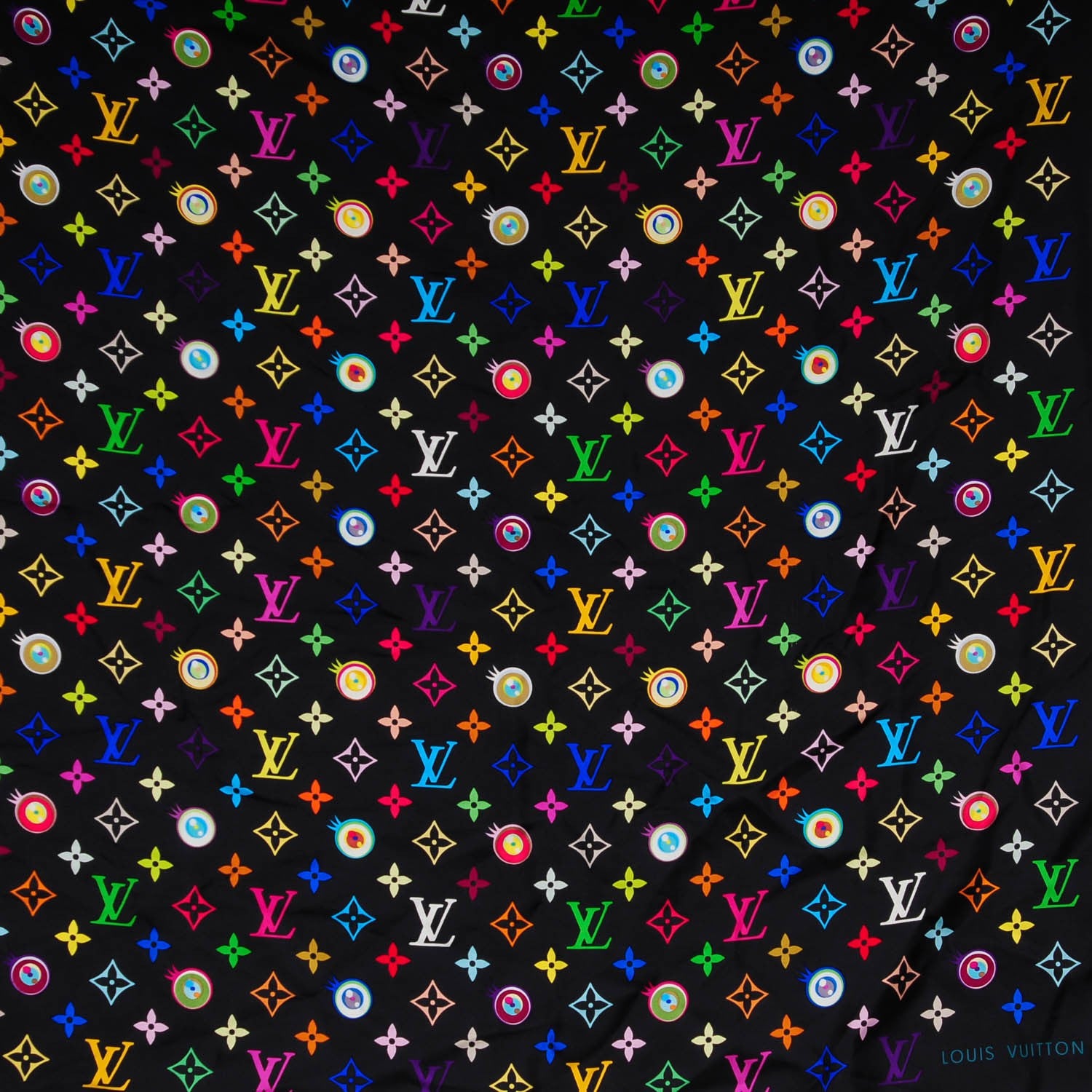 Louis Vuitton Silk Multicolor Eye Love Scarf Black 1 of 5