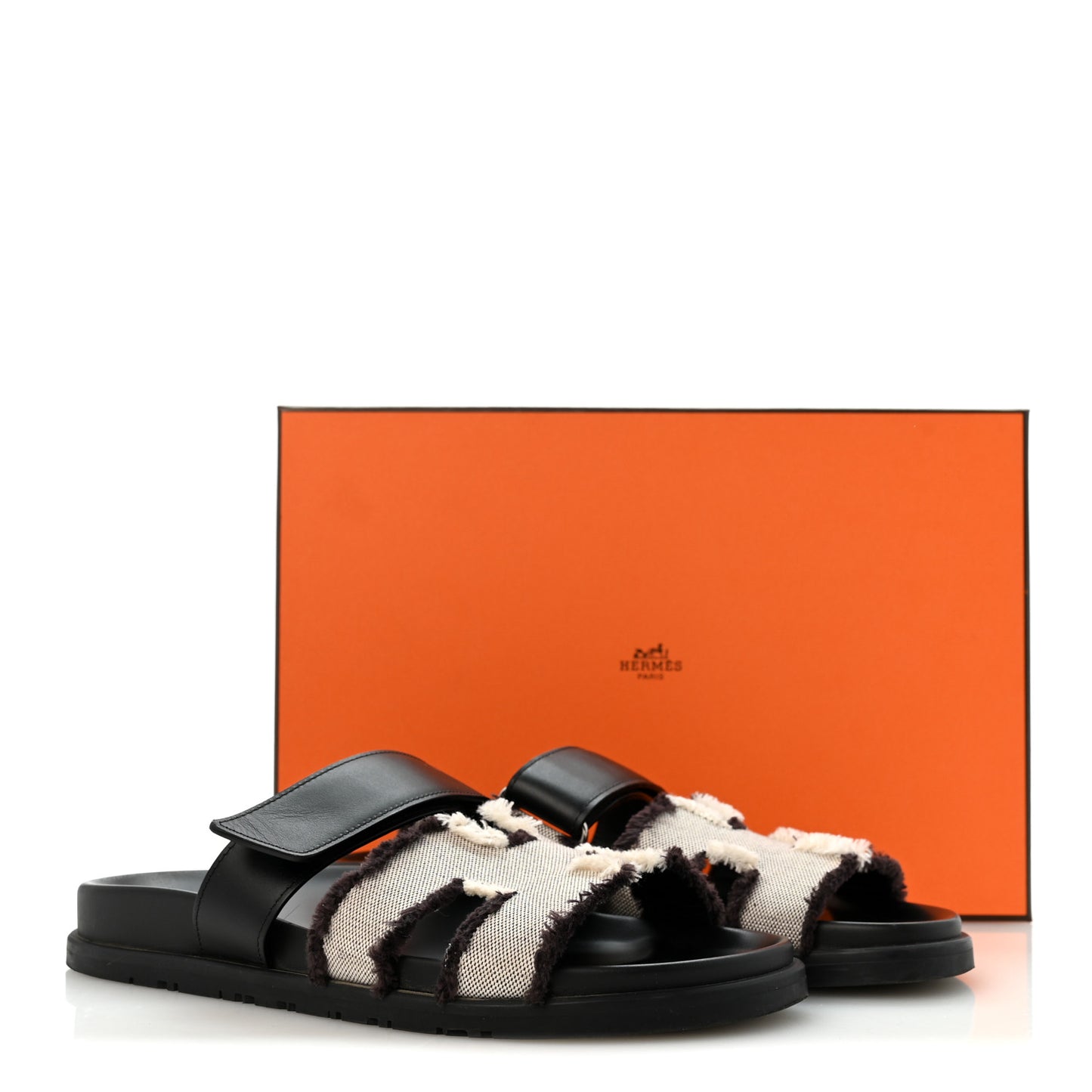Techno Fringed H Canvas Caflskin Womens Chypre Sandals 38 Prunoir Black