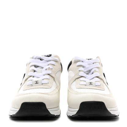 Chanel Mesh Suede Calfskin Grained Calfskin Womens CC Sneakers 39.5 White Black 2 of 9