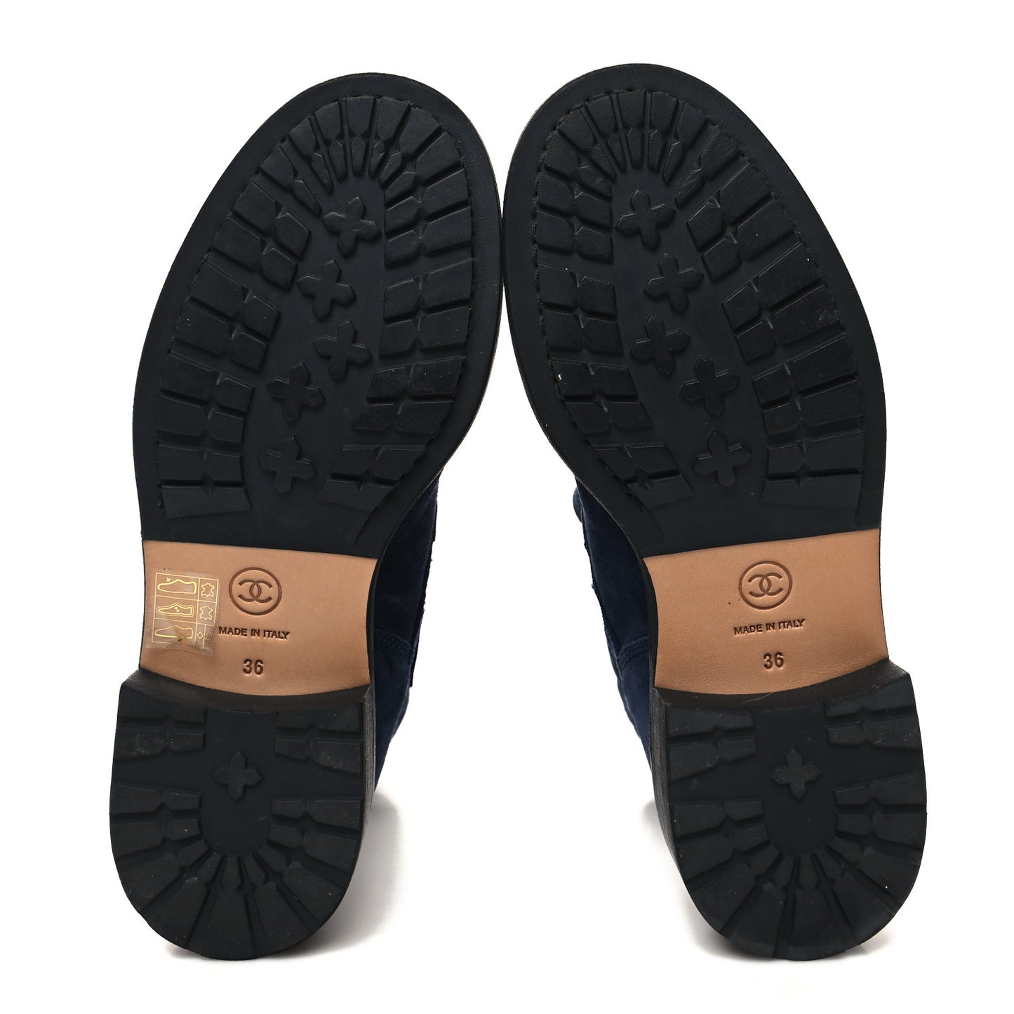 Suede Quilted CC Lace Up Combat Boots 36 Navy Black