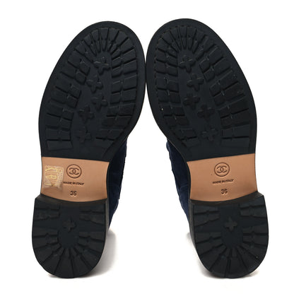 Chanel Suede Quilted CC Lace Up Combat Boots 36 Navy Black 5 of 9