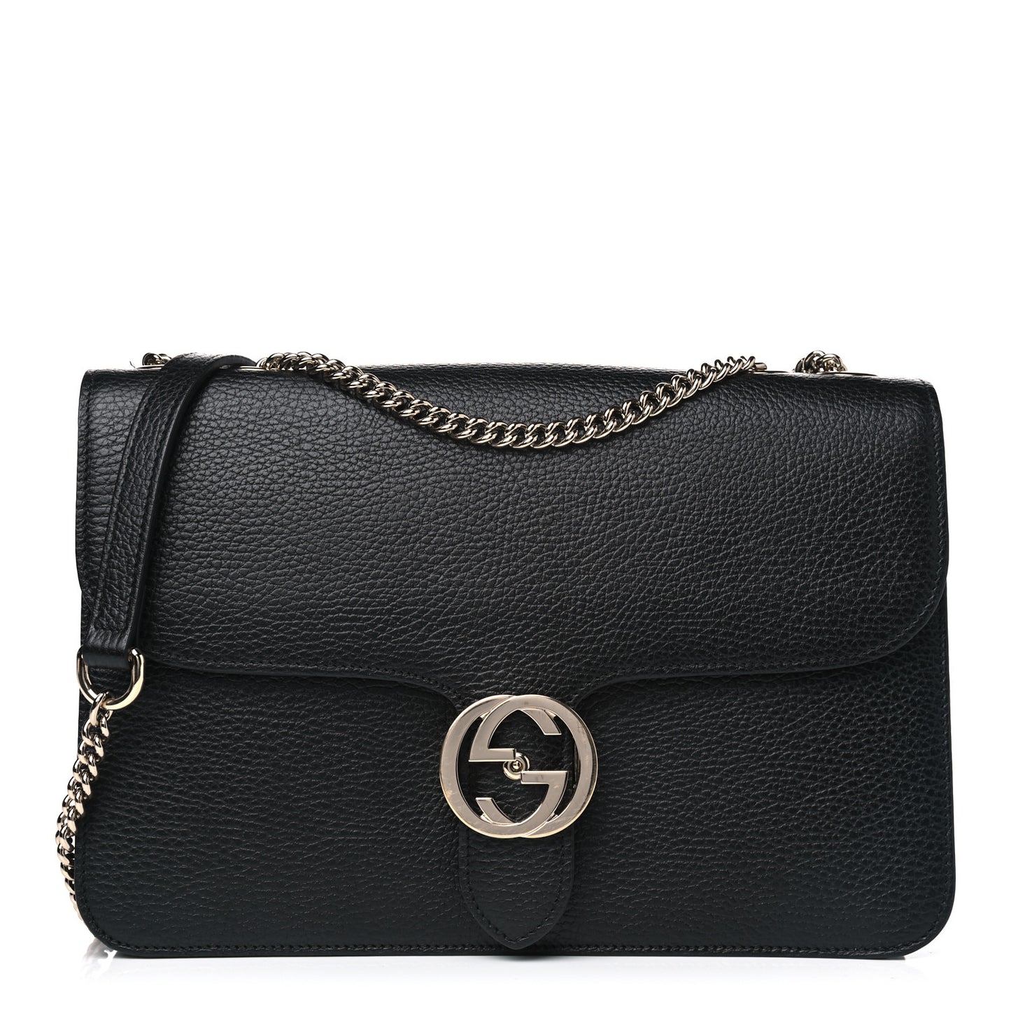 Dollar Calfskin Interlocking G Shoulder Bag Black