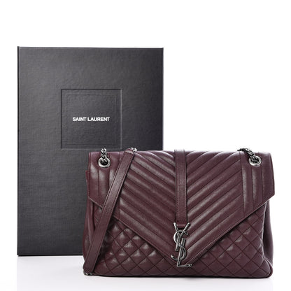 Saint Laurent Calfskin Mixed Matelasse Triquilt Large Monogram Envelope Satchel Bordeaux 10 of 10