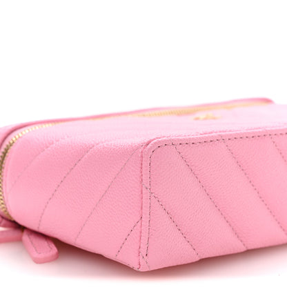 Chanel Shiny Caviar Chevron Quilted Top Handle Vanity With Chain Rose 17 of 21