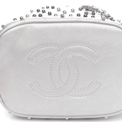 Chanel Metallic Lambskin Studded Chevron Quilted Small Stud Wars Drawstring Bag Silver 9 of 11