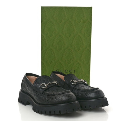 Gucci Piuma Calfskin Embossed Womens Platform Lug Sole Loafers 40 Black 11 of 11