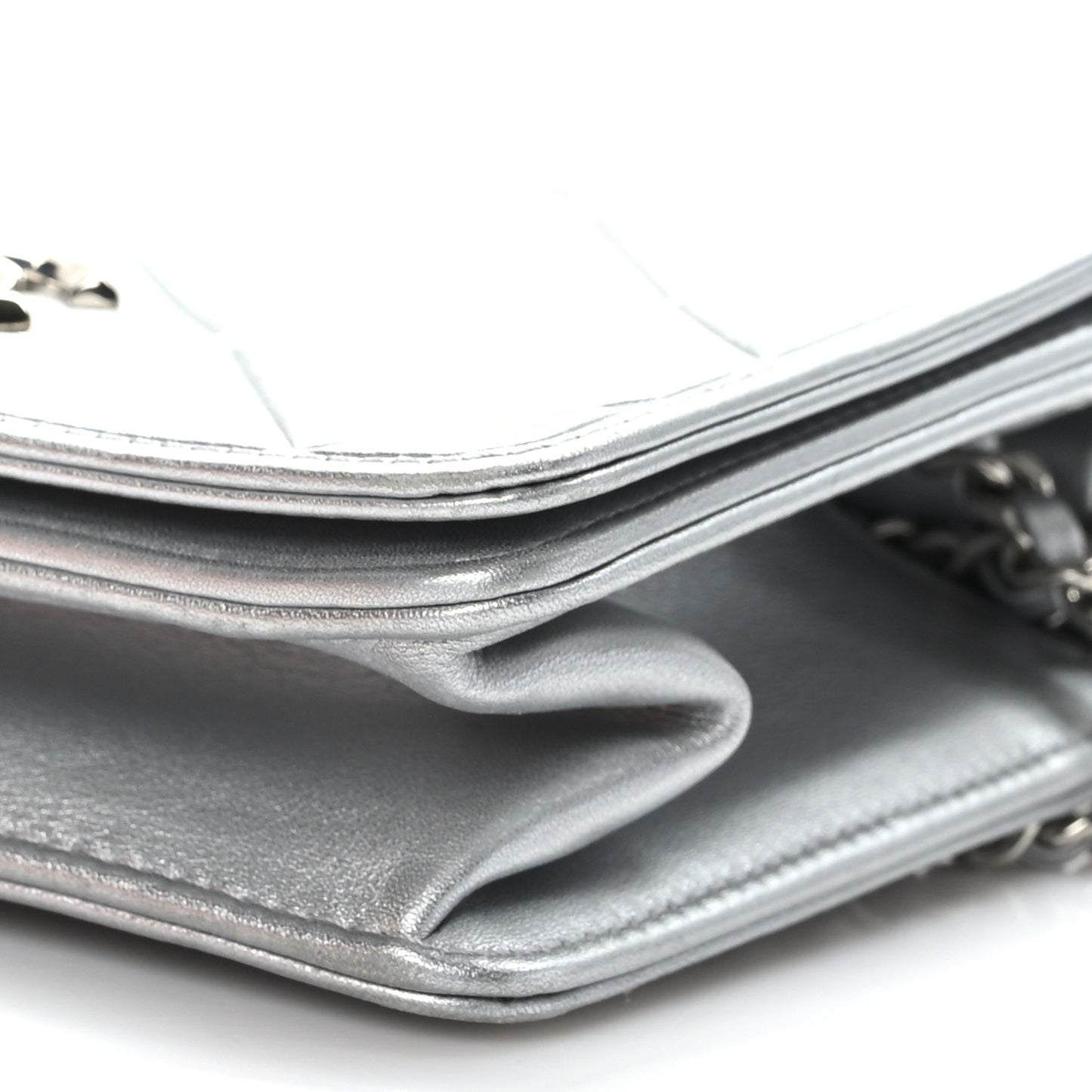 Metallic Calfskin Mini Propeller Flap Silver