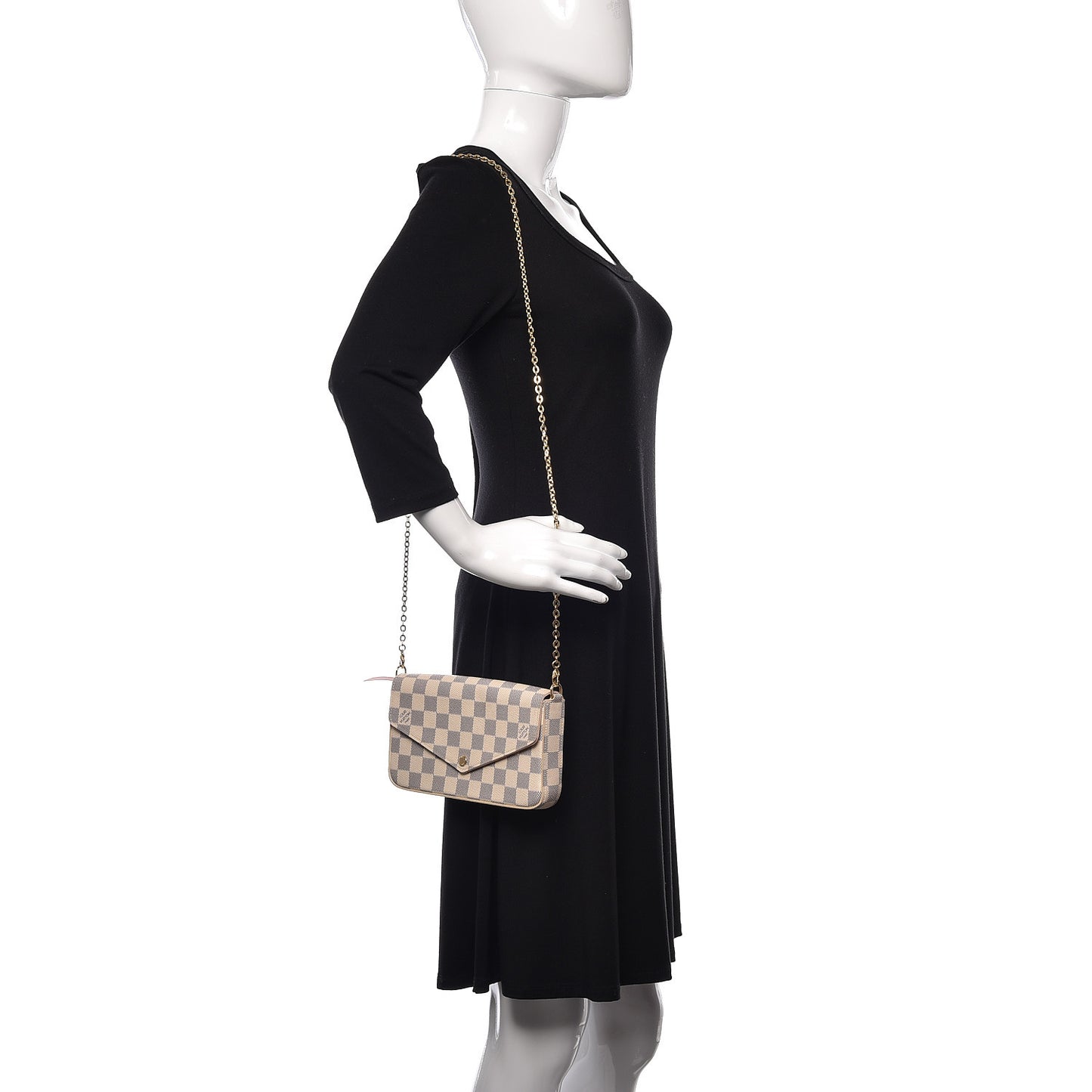 Damier Azur Pochette Felicie Chain Wallet Rose Ballerine