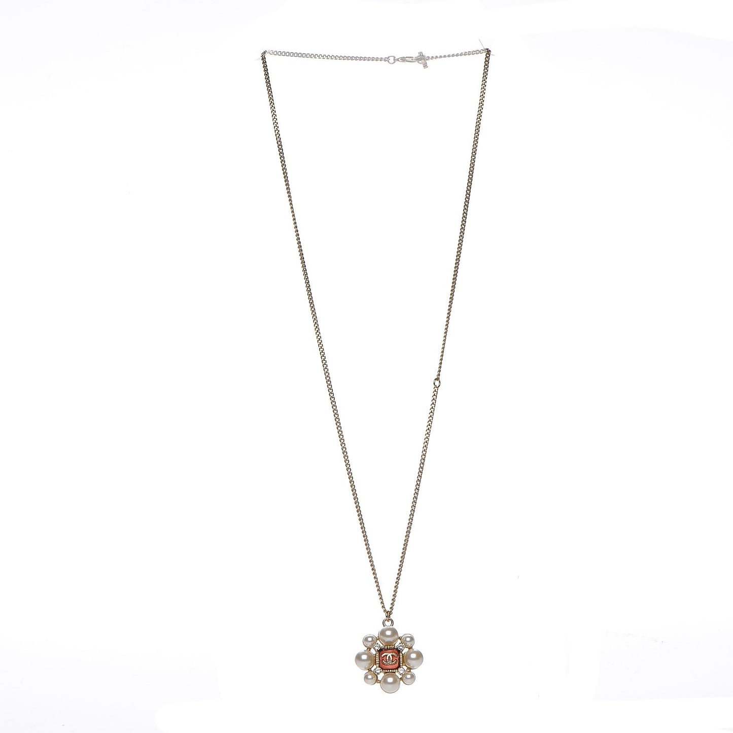 Gripoix Pearl Crystal CC Pendant Necklace Gold