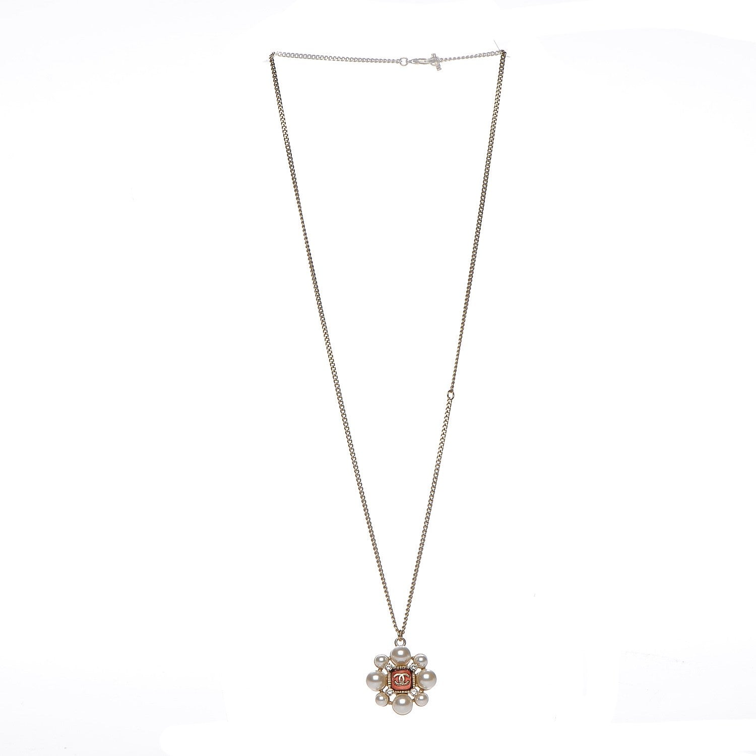 Chanel Gripoix Pearl Crystal CC Pendant Necklace Gold 3 of 6