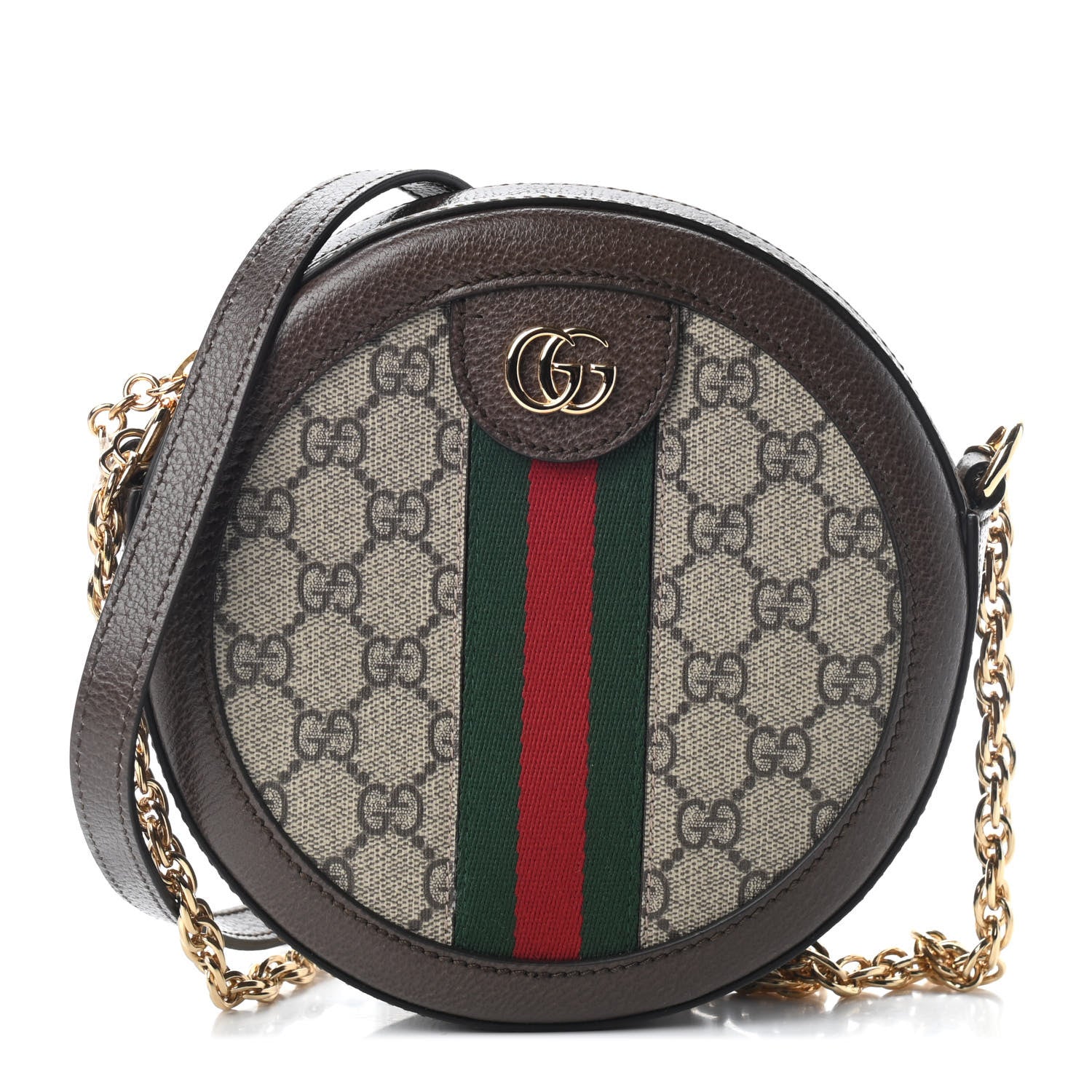 Gucci GG Supreme Monogram Web Mini Ophidia Round Shoulder Bag Brown 1 of 7