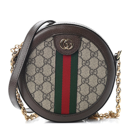 Gucci GG Supreme Monogram Web Mini Ophidia Round Shoulder Bag Brown 1 of 7