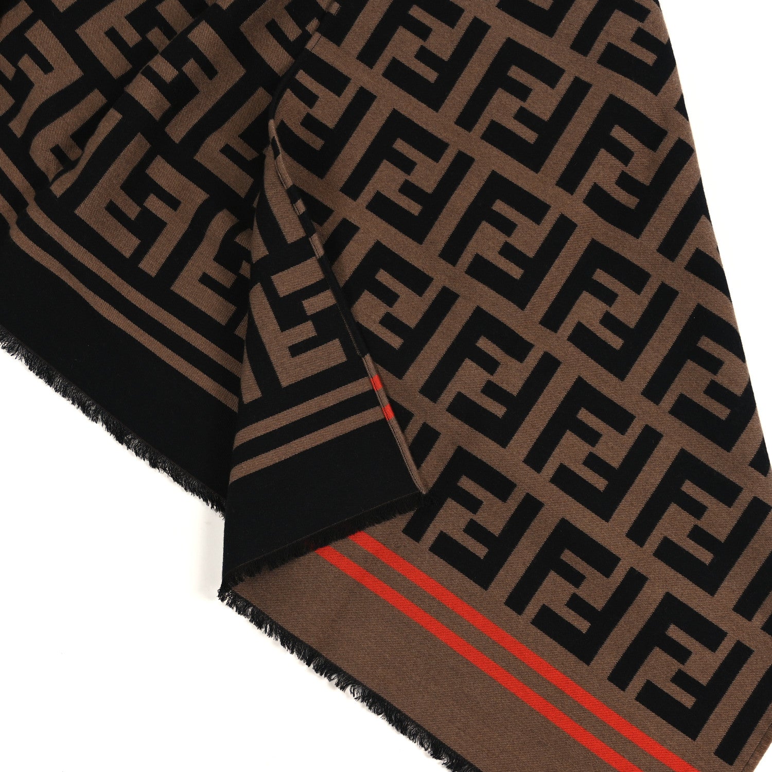 Fendi Wool Silk Macro FF Shawl Black Tobacco 2 of 3