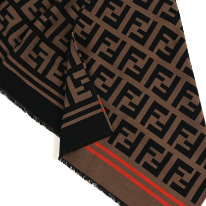 Fendi Wool Silk Macro FF Shawl Black Tobacco 2 of 3