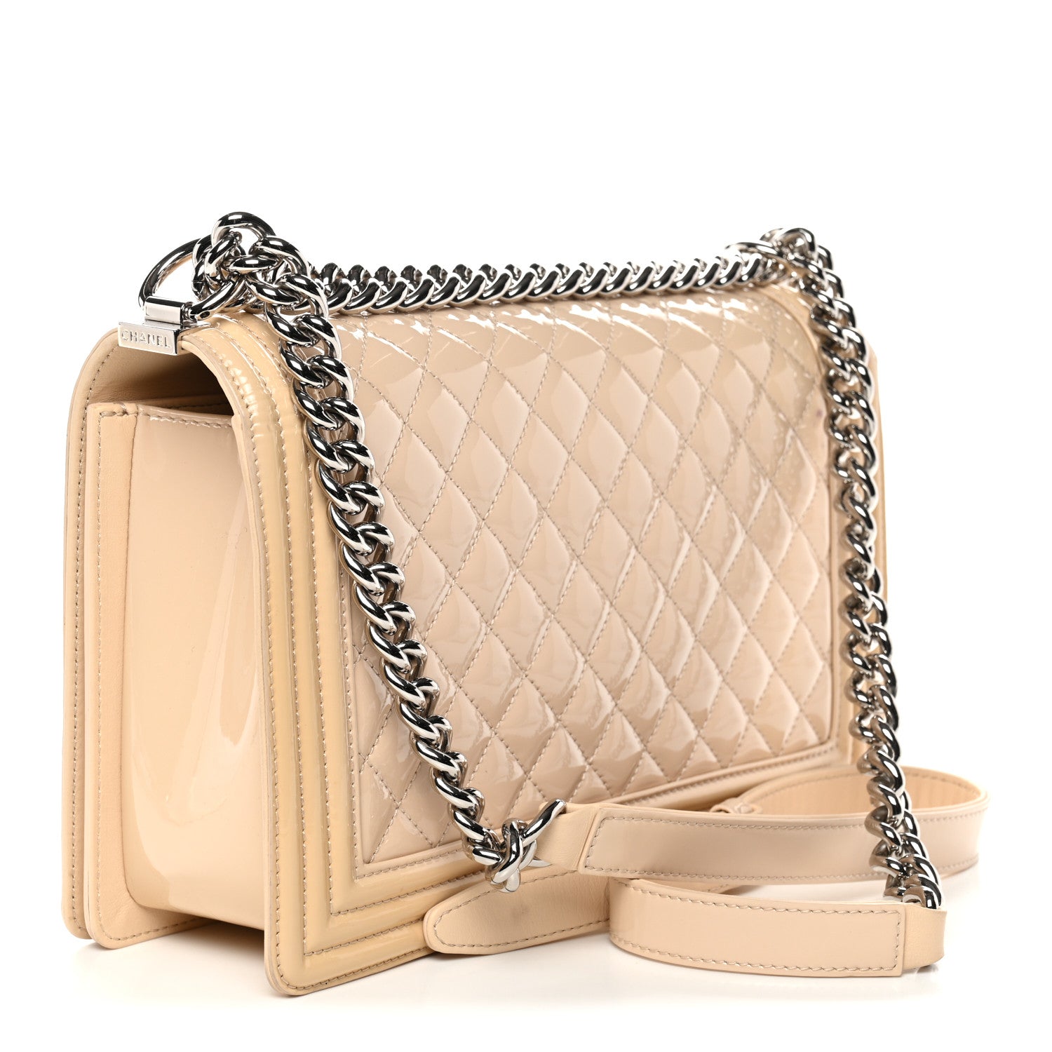 Chanel Patent Calfskin Quilted New Medium Plexiglass Boy Flap Beige 3 of 12