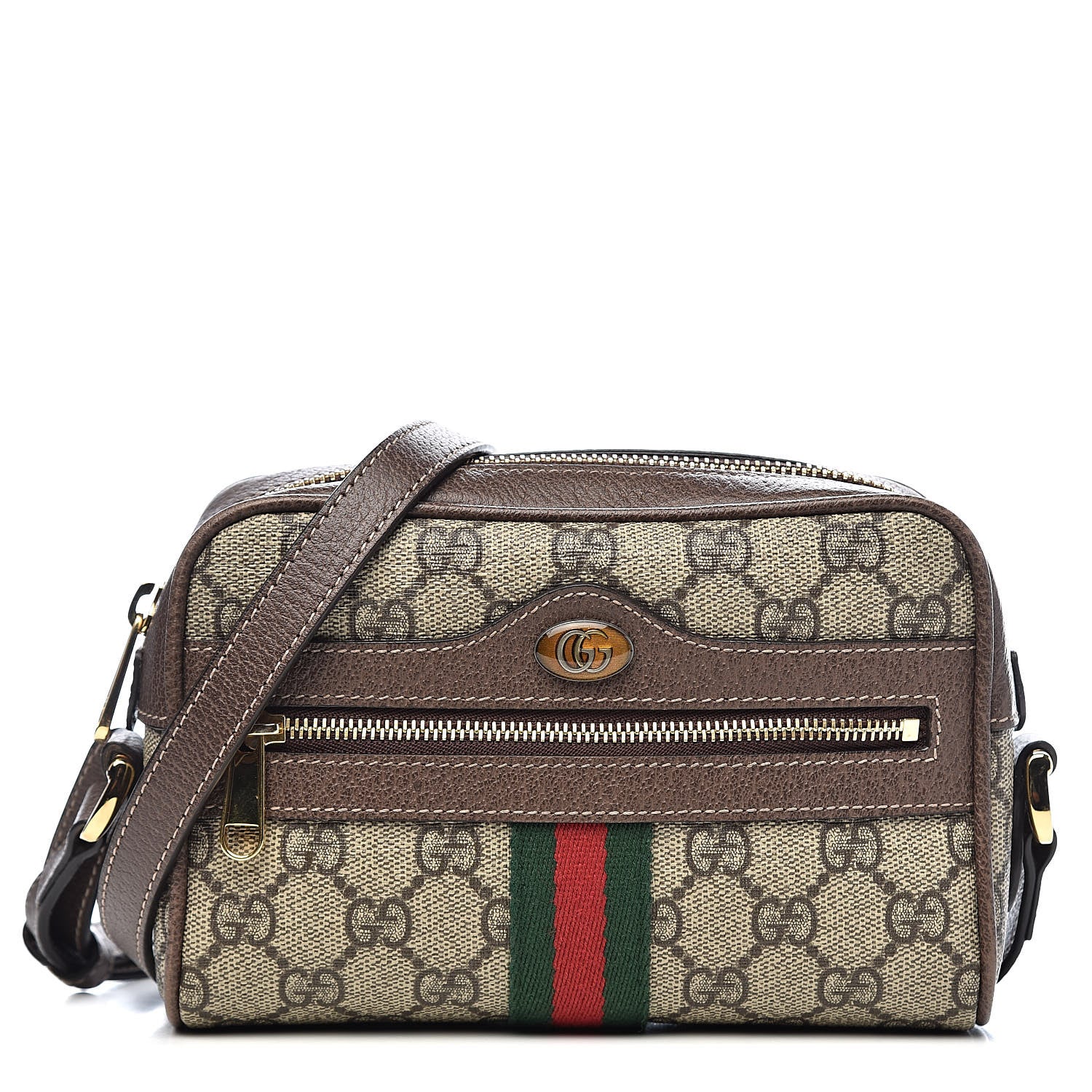 Gucci GG Supreme Monogram Web Mini Ophidia Shoulder Bag Brown 1 of 11