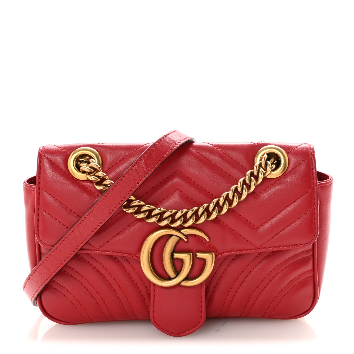 Gucci Calfskin Matelasse Mini GG Marmont Shoulder Bag Hibiscus Red 1 of 10