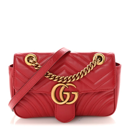 Gucci Calfskin Matelasse Mini GG Marmont Shoulder Bag Hibiscus Red 1 of 10