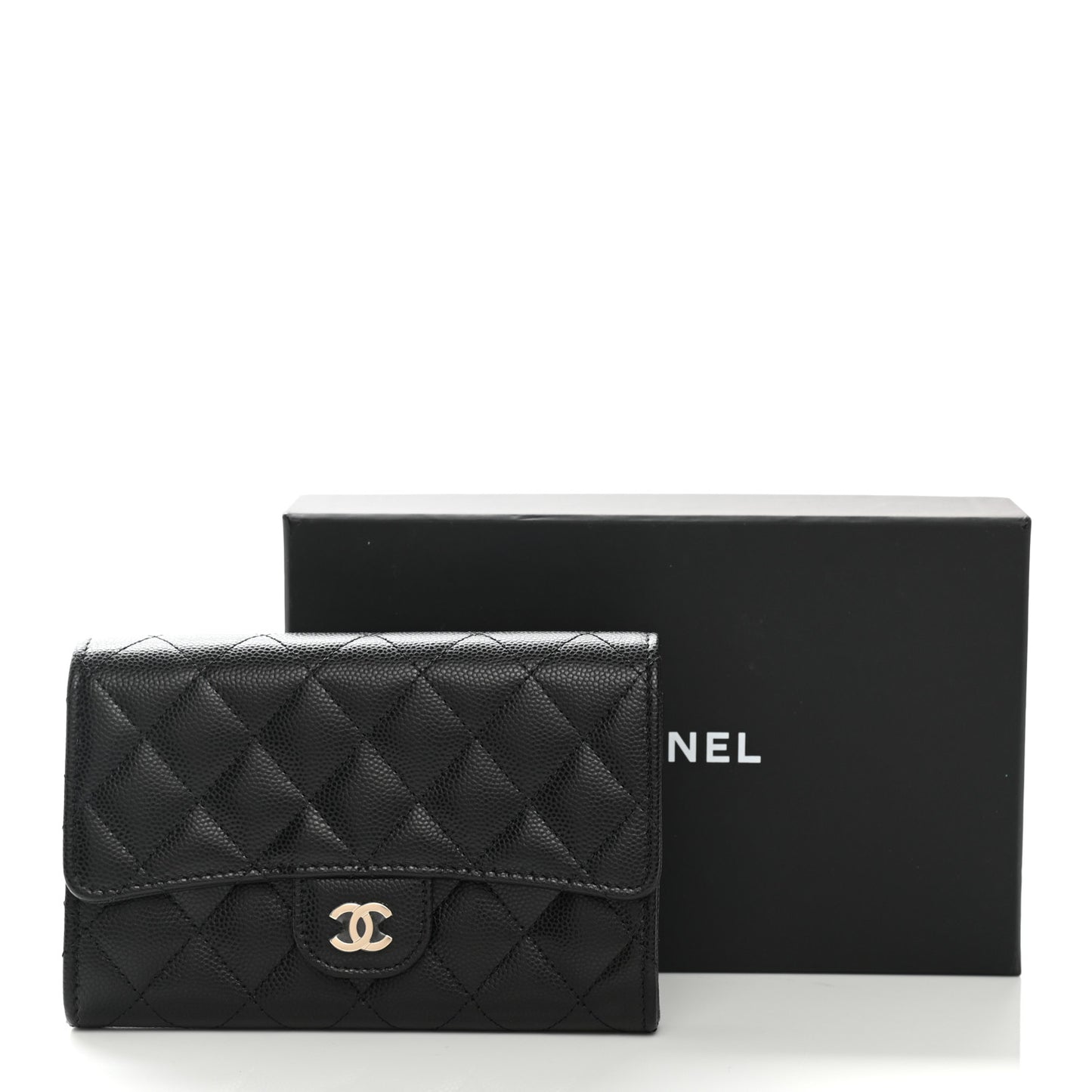 Caviar Quilted Medium Flap Wallet Black