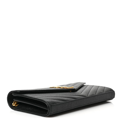 Saint Laurent Grain De Poudre Matelasse Chevron Monogram Chain Wallet Black 4 of 8