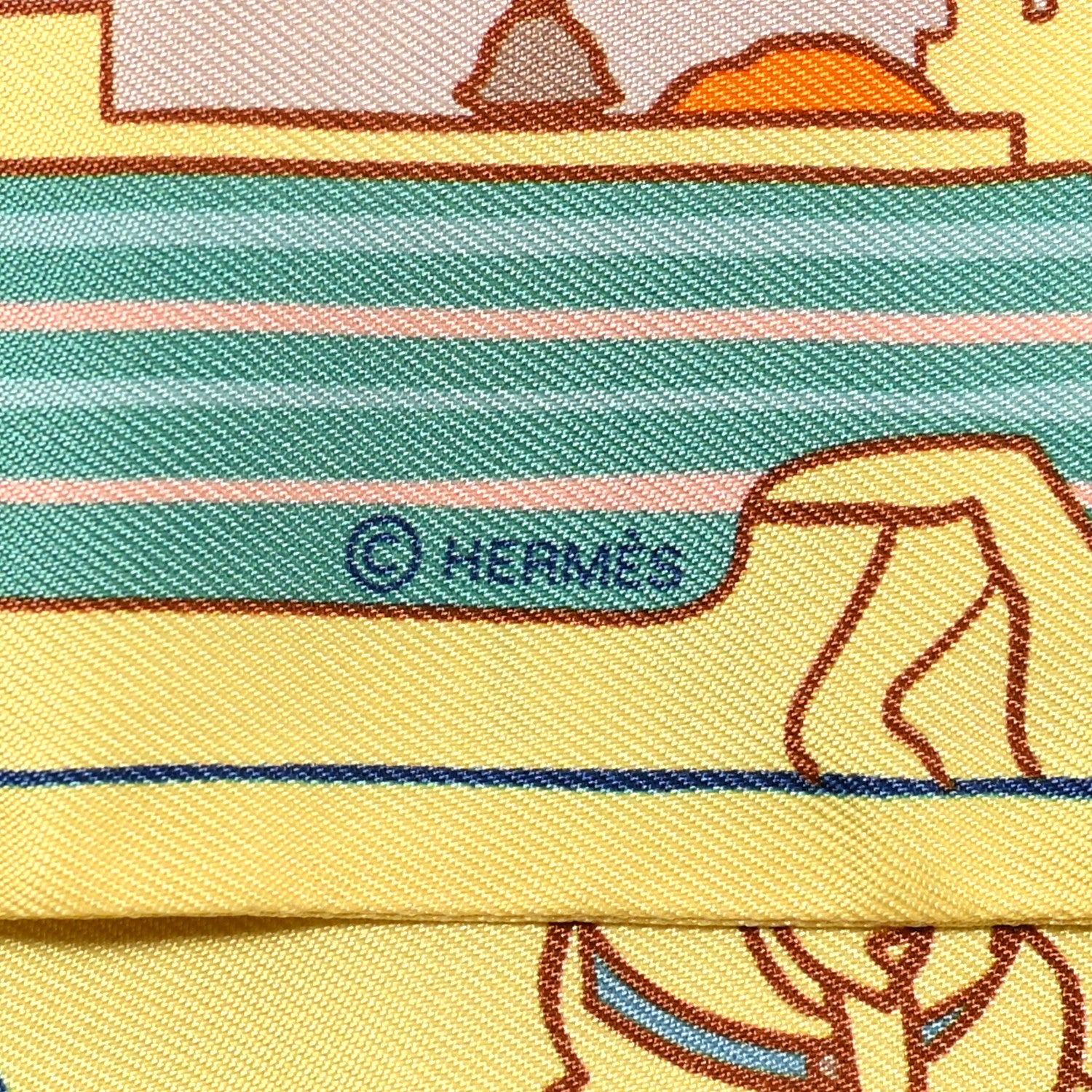 Hermes Silk Les Chiens Parisiens Twilly Jaune Orange Vert 3 of 4
