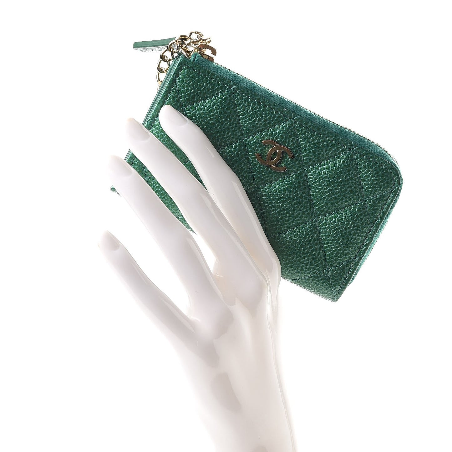 Metallic Caviar Quilted Key Holder Case Green