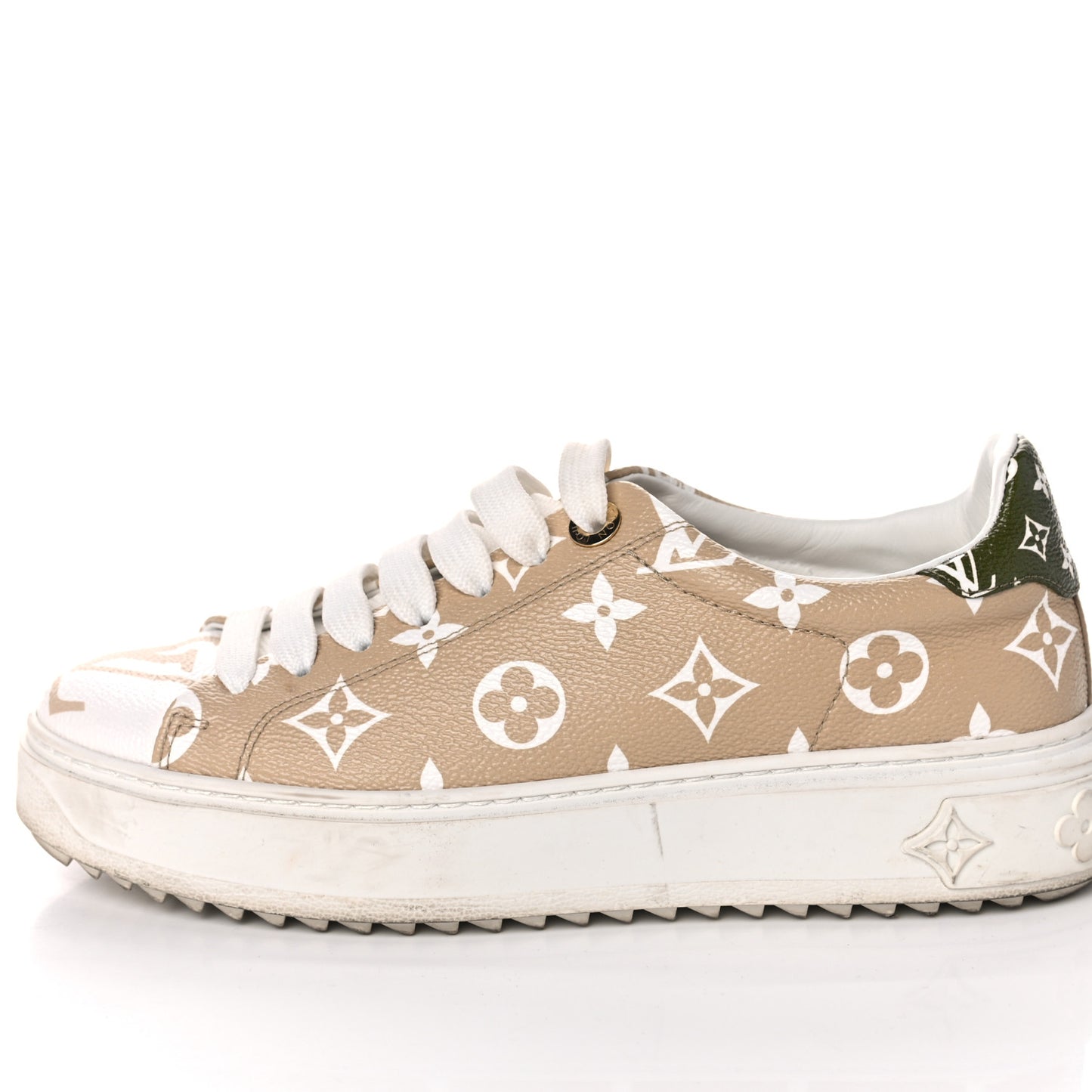 Monogram Giant Time Out Sneakers 36 Kaki White Beige