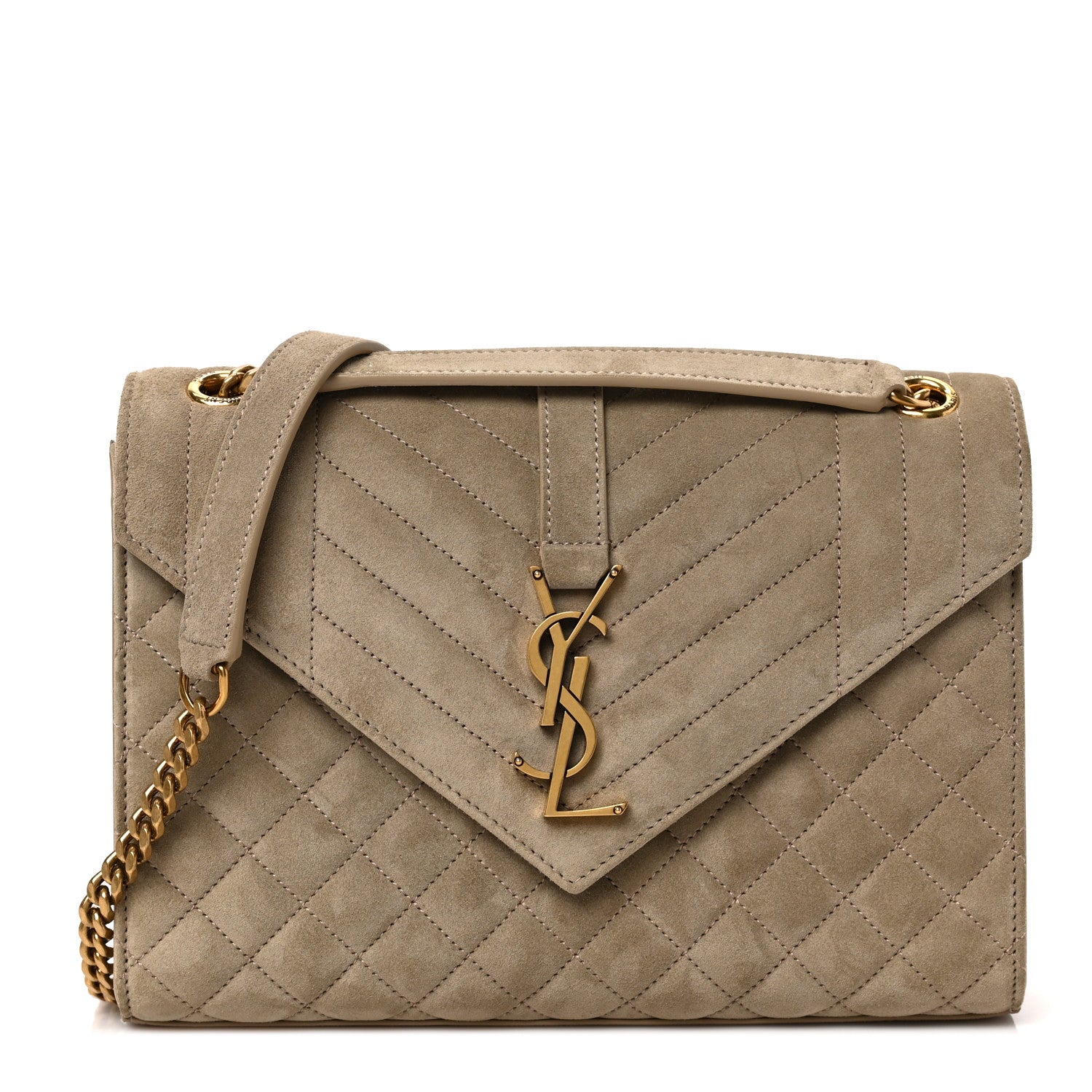 Saint Laurent Suede Mixed Matelasse Triquilt Medium Monogram Envelope Satchel Sea Salt 1 of 8