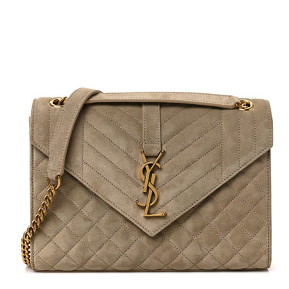 Saint Laurent Suede Mixed Matelasse Triquilt Medium Monogram Envelope Satchel Sea Salt 1 of 8